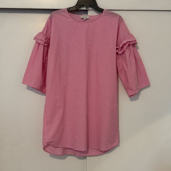 NORR Pink Plaid Cotton Pullover Mini Dress - Picture 2 of 6